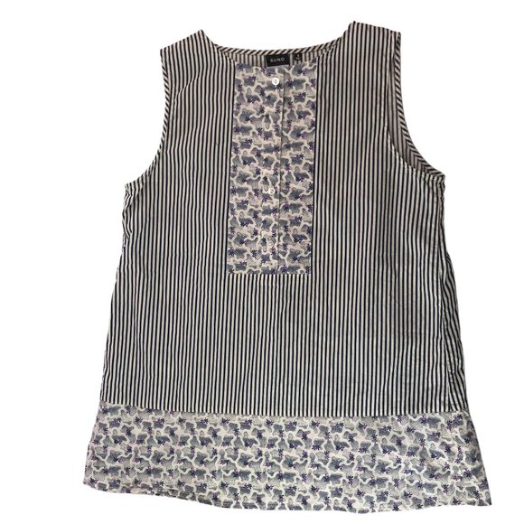 UNIQLO x SUNO.  Sleeveless Top Tank Top.  Buttons at Front. Round Neck.  Striped - Picture 1 of 15
